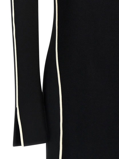 Dress by Sportmax for women in polyamide polyester viscose crepe bicolour, black & white features an sultry silhouette defined by a and , falling to an sultry midi for a sultry look.
