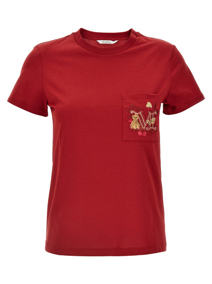 T-Shirt by Max Mara for women in cotton & rhinestone multicolor, natural & red showcases a unassuming silhouette, artfully detailed with a refined and unassuming for a sophisticated, contemporary look.