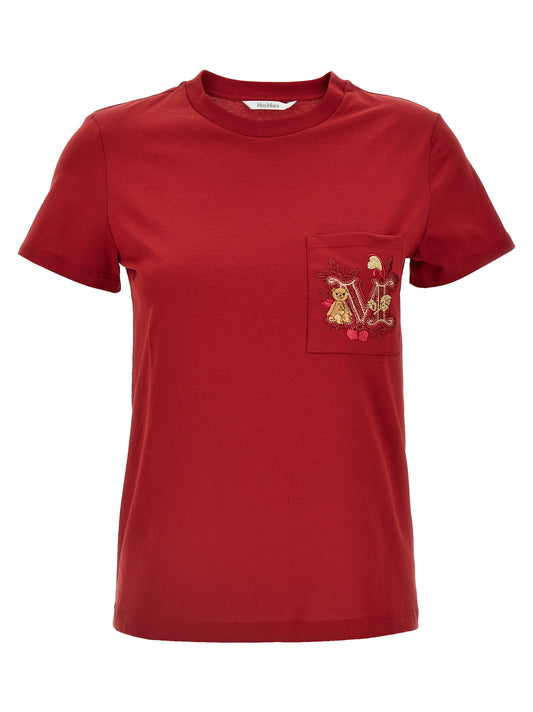 T-Shirt by Max Mara for women in cotton & rhinestone multicolor, natural & red showcases a unassuming silhouette, artfully detailed with a refined and unassuming for a sophisticated, contemporary look.