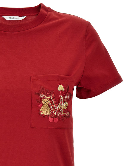 T-Shirt by Max Mara for women in cotton & rhinestone multicolor, natural & red features an edgy silhouette, meticulously detailed with a sophisticated and for a truly edgy finish.