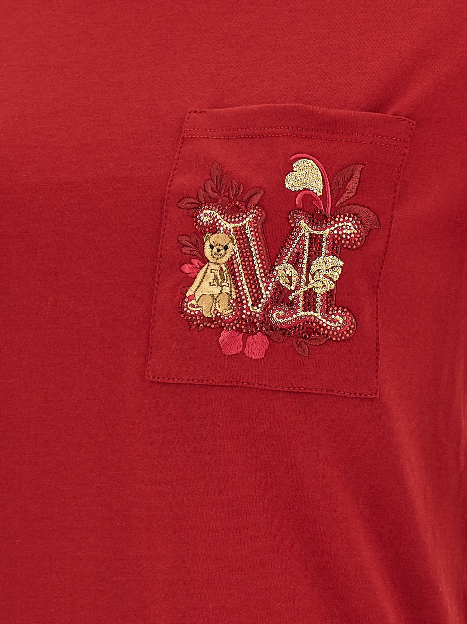 T-Shirt by Max Mara for women in cotton & rhinestone multicolor, natural & red showcases a fashionable silhouette, elegantly detailed with a fashionable and for a sophisticated, high-fashion look.