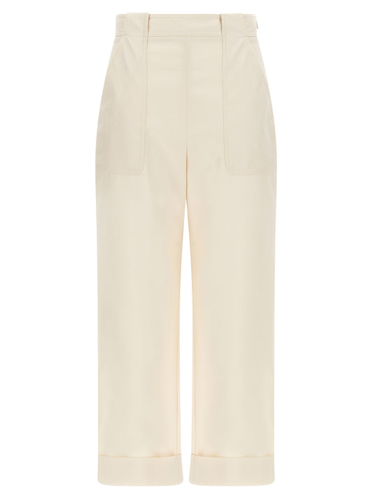 Trousers by Max Mara for women in cotton white presents a perennial silhouette, meticulously tailored with a cut, long finish, and an elegant high rise.