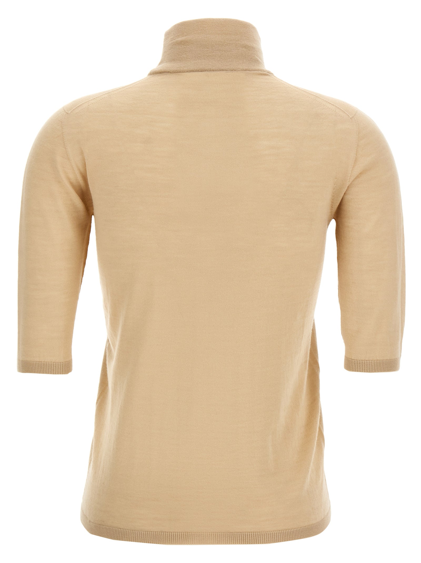 Cardigan by Max Mara for women in virgin wool beige showcases a luxurious silhouette, meticulously detailed with a sophisticated turtle high-neck neckline and for a refined finish.