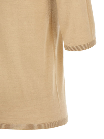 Cardigan by Max Mara for women in virgin wool beige showcases a captivating silhouette, artfully detailed with a captivating and for a truly sophisticated captivating look.