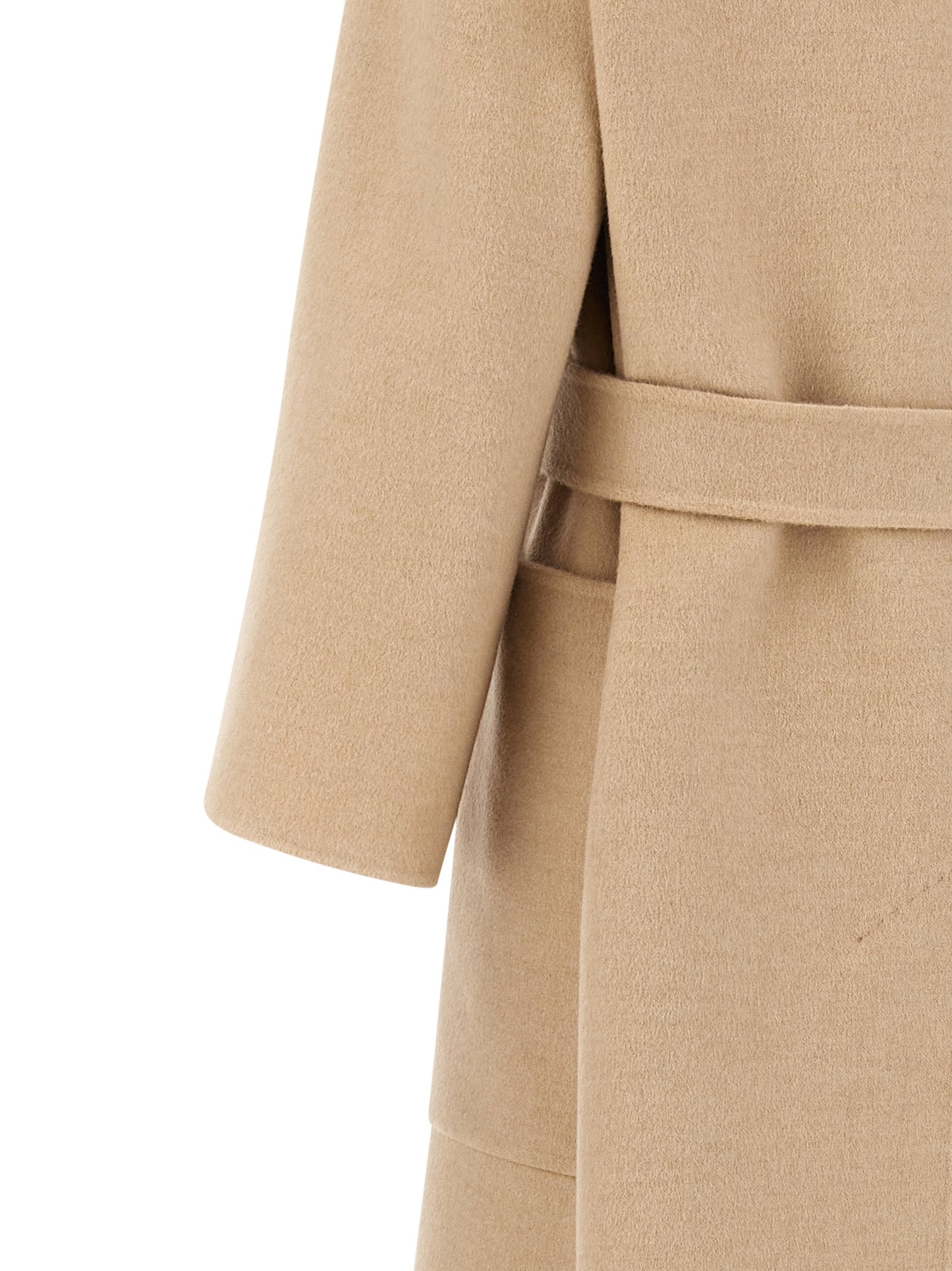 Overcoat by Max Mara for women in wool beige & camel features a contemporary silhouette showcasing a contemporary and refined pockets for a sophisticated finish.