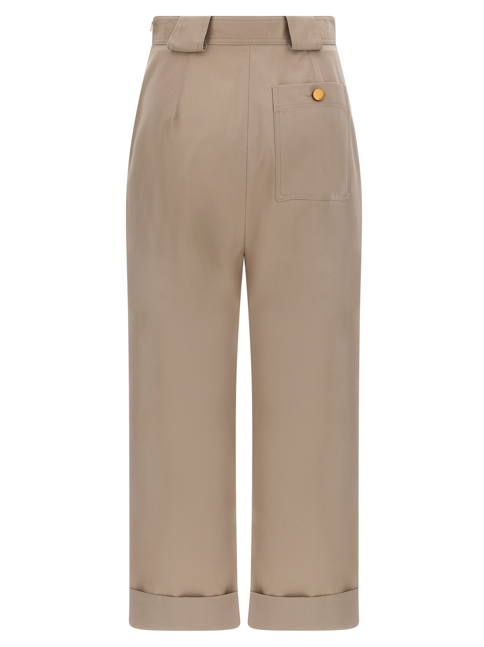 Trousers by Max Mara for women in cotton beige features a tailored silhouette with a tailored , defined by its long and a sophisticated high rise.