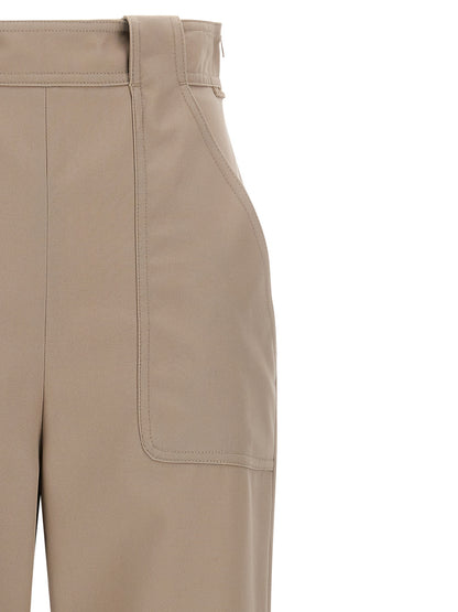 Trousers by Max Mara for women in cotton beige features a artisanal silhouette, showcasing a sophisticated with a long and high rise for a artisanal finish.