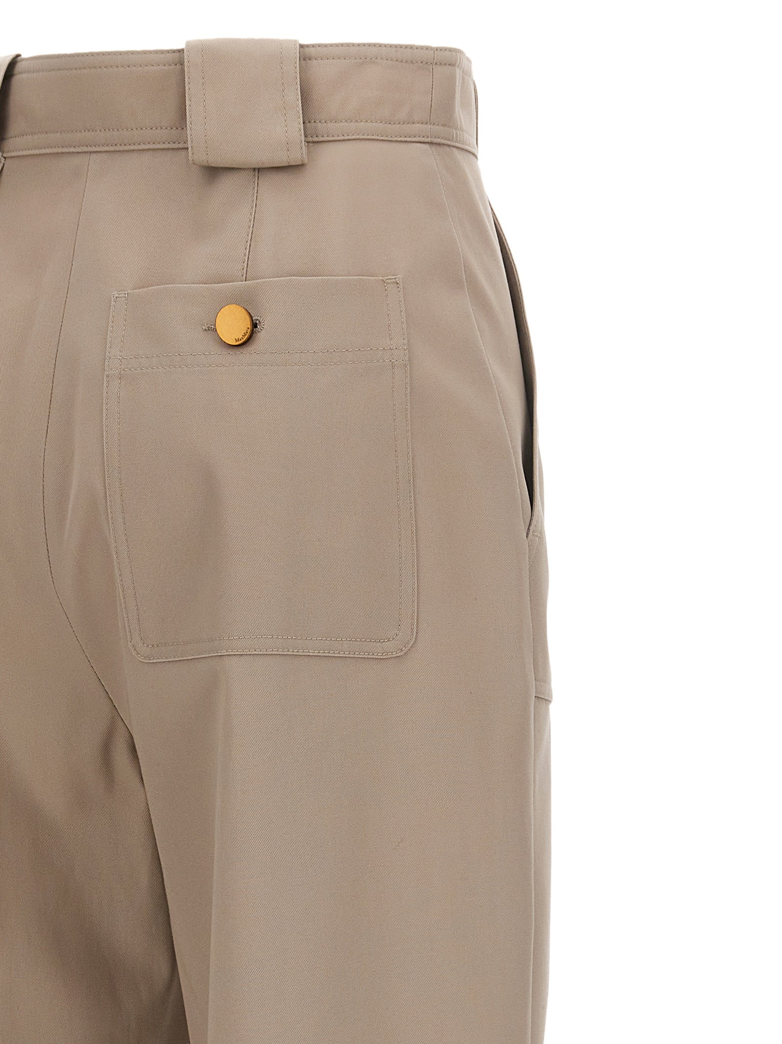 Trousers by Max Mara for women in cotton beige features an sartorial silhouette, showcasing a precise and long with a sartorial high rise for a refined look.