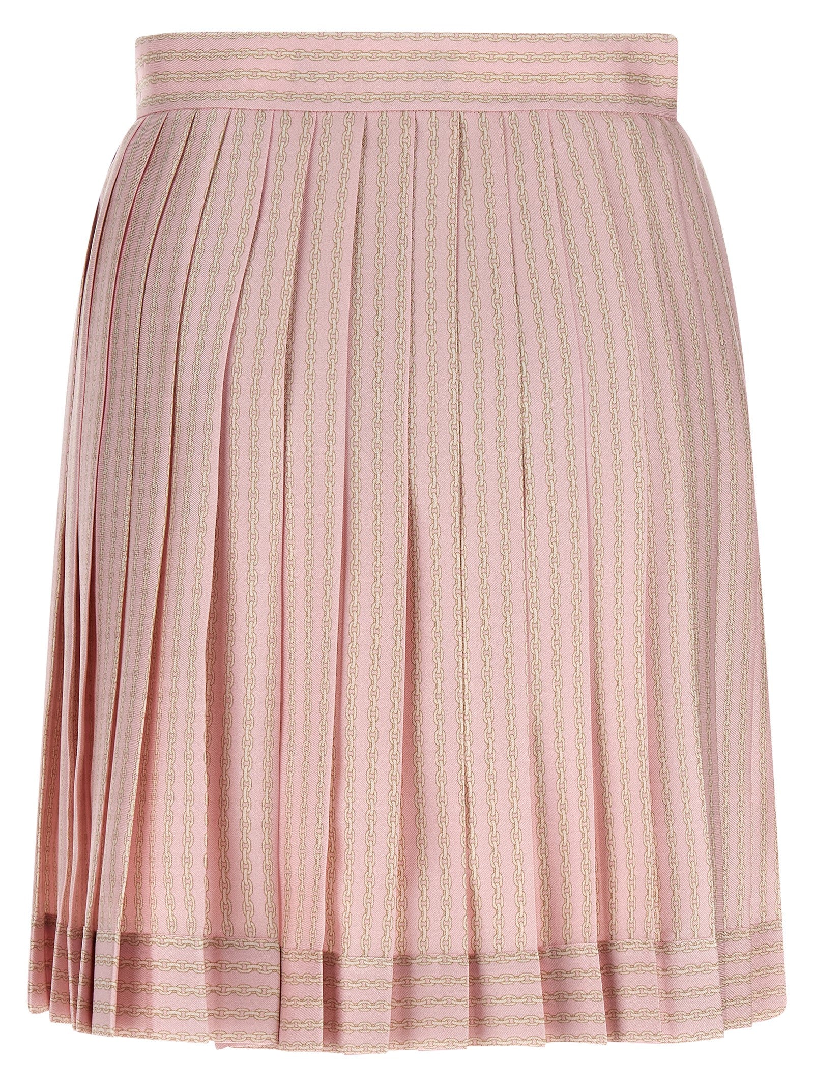 Skirt by Versace for women in silk twill multicolor, pink & print features an relaxed-yet-refined silhouette that elegantly showcases the Women's Silk Twill Mini Long Skirt design and sophisticated mini long.