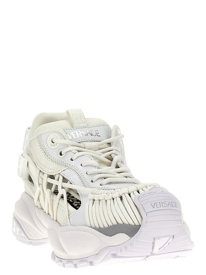 Athletic Sneakers by Versace for women in eva & bos taurus calfskin leather white & signature features an effortless chic silhouette, showcasing the signature athletic style of the Women's Athletic EVA & Bos Taurus Calfskin Leather Sneakers collection with a truly effortless chic finish.