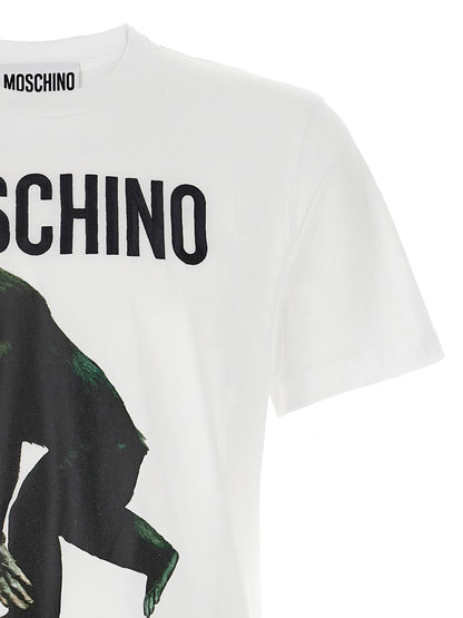 T-Shirt by Moschino for men in organic cotton white & print showcases a fashionable silhouette, elegantly detailed with a fashionable and for a sophisticated, high-fashion look.