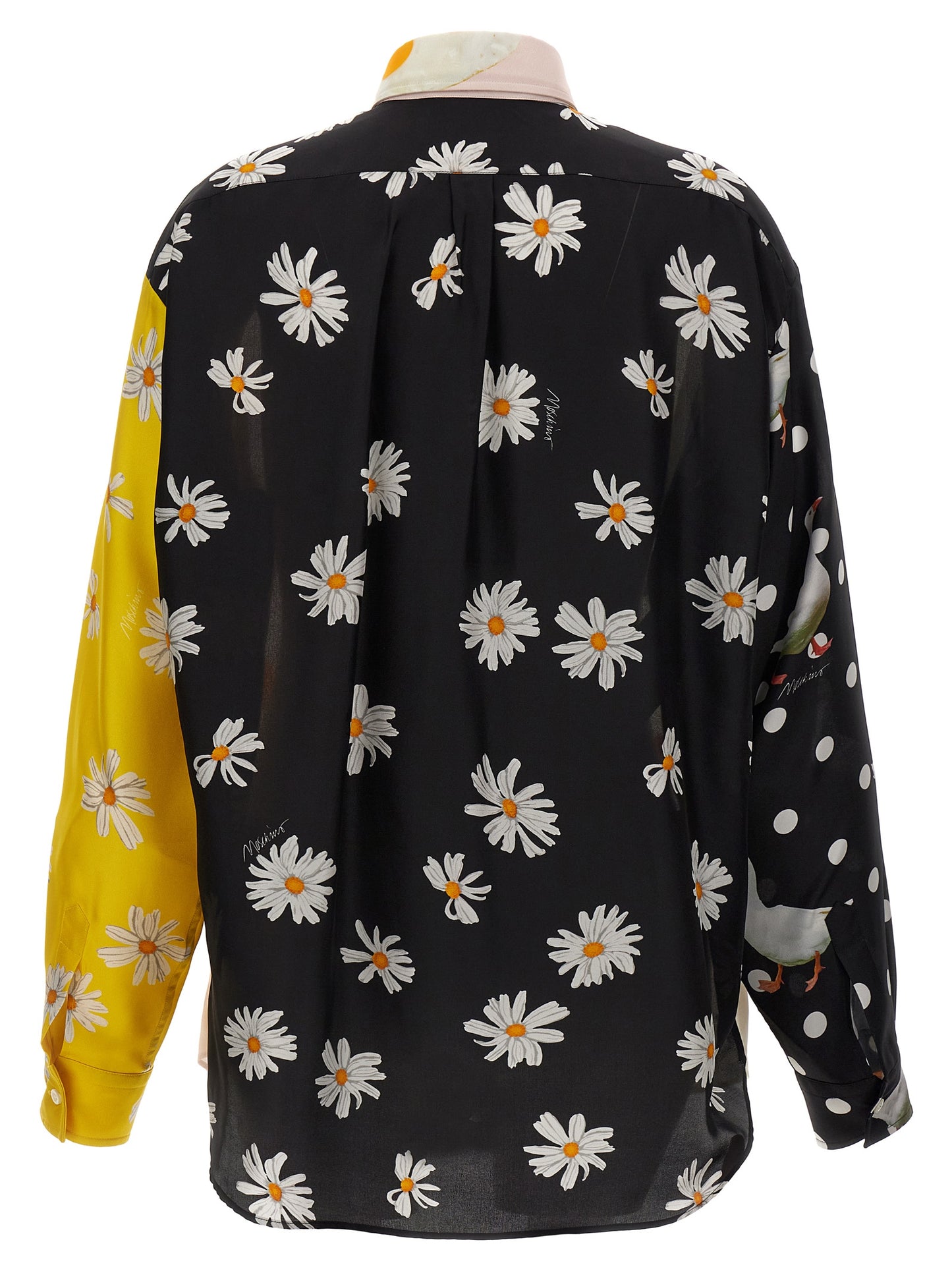 Blouse by Moschino for women in silk multicolor, print & patchwork showcases a sleek silhouette, elegantly detailed with a sleek and for a sleek finish.