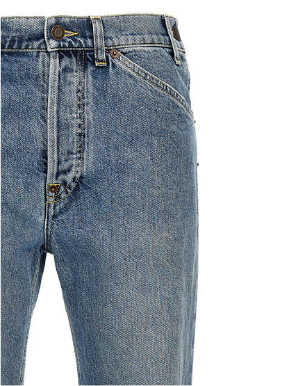 Jeans by Moschino for women in denim cotton blue & signature features a polished silhouette with a polished straight-leg, reaching a polished long and finished with a polished mid rise.