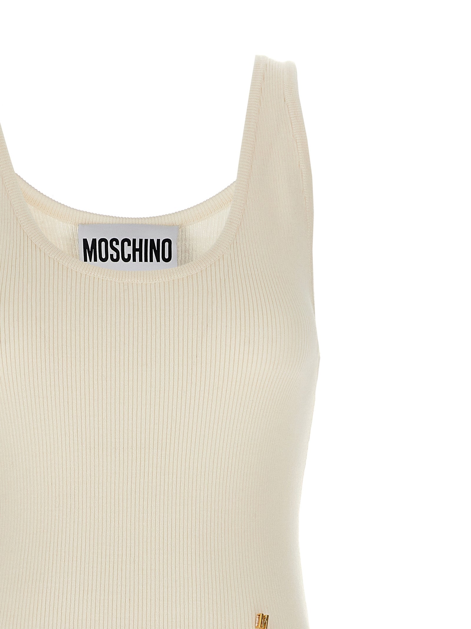 T-Shirt by Moschino for women in virgin wool & silk white features a plush silhouette, showcasing a sophisticated round neckline and for a truly plush finish.