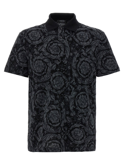 Polo Shirt by Versace for men in cotton gray & jacquard showcases a enviable silhouette, featuring a refined and short-sleeve for a enviable finish.