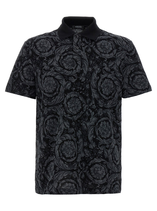 Polo Shirt by Versace for men in cotton gray & jacquard showcases a enviable silhouette, featuring a refined and short-sleeve for a enviable finish.