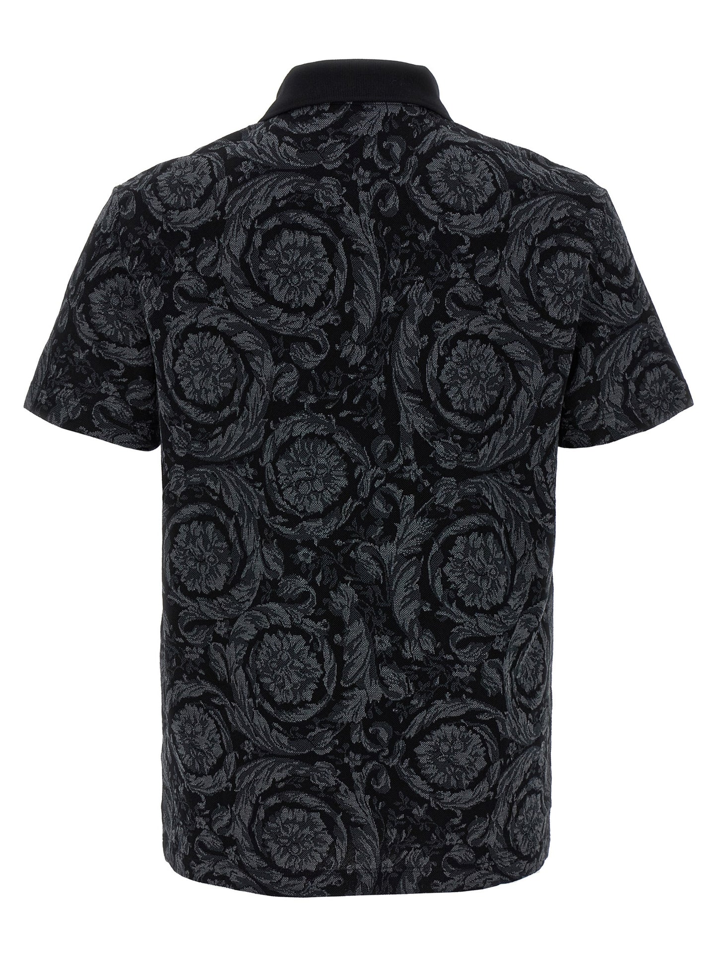 Polo Shirt by Versace for men in cotton gray & jacquard presents a sleek silhouette, featuring a refined and for a sleek finish.
