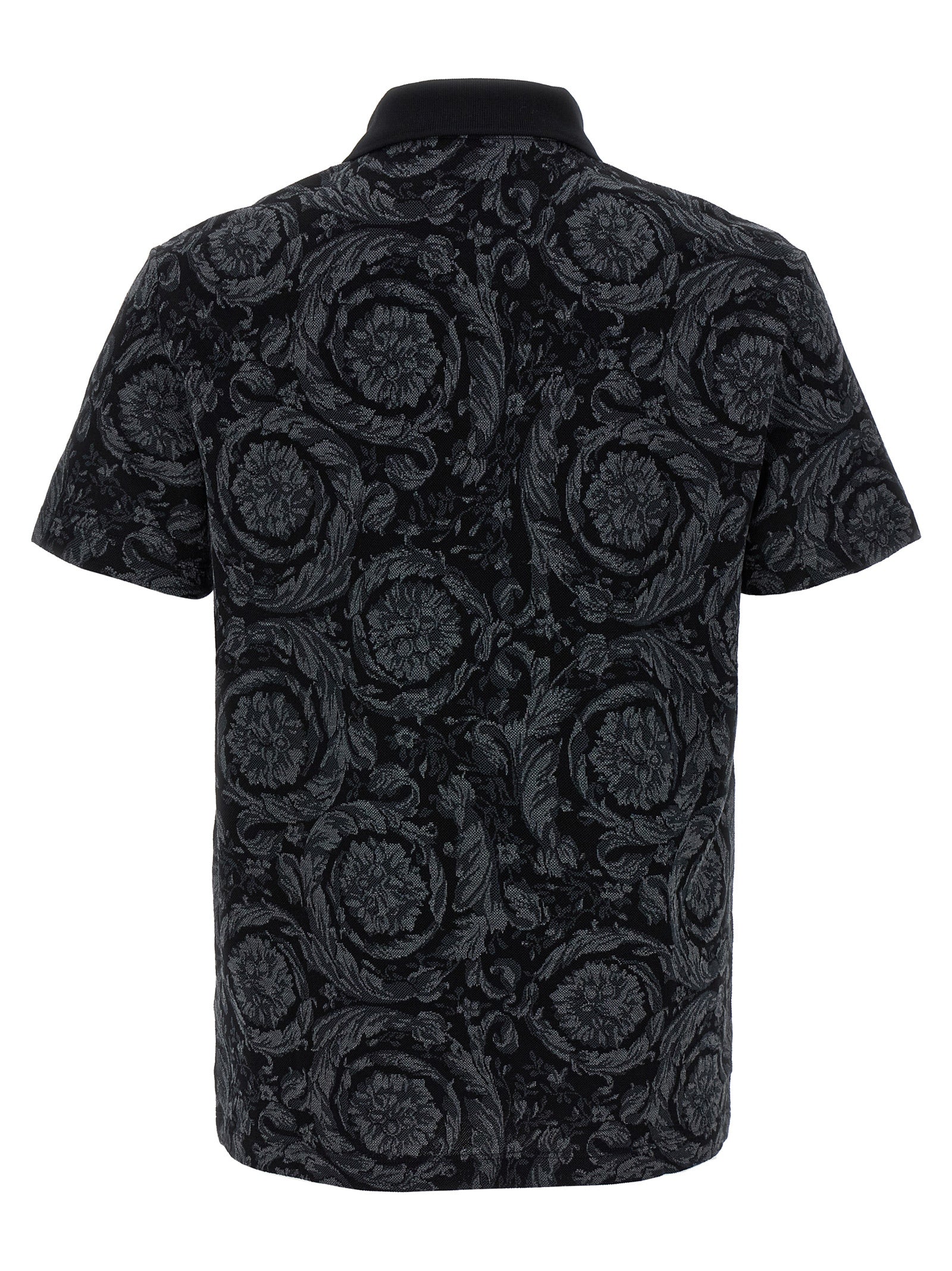 Polo Shirt by Versace for men in cotton gray & jacquard presents a sleek silhouette, featuring a refined and for a sleek finish.