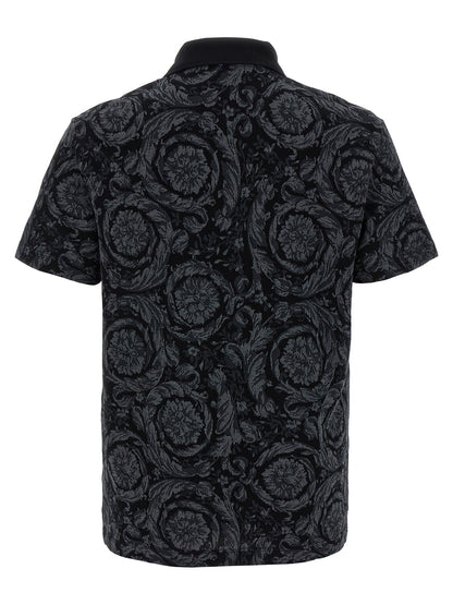 Polo Shirt by Versace for men in cotton gray & jacquard presents a sleek silhouette, featuring a refined and for a sleek finish.