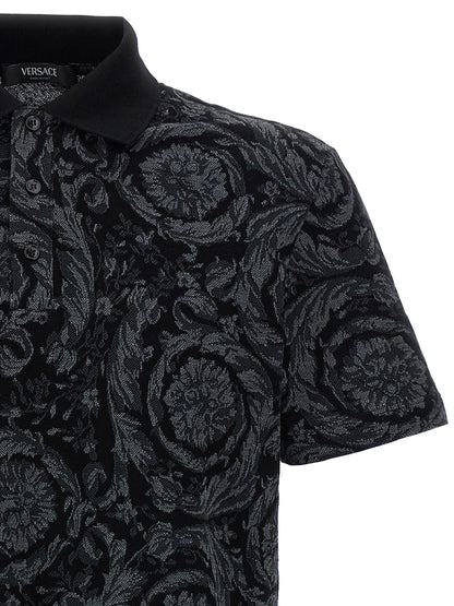 This Polo Shirt by Versace for men in cotton gray & jacquard presents a flawless silhouette, showcasing flawless detailing and a refined for a truly flawless aesthetic.