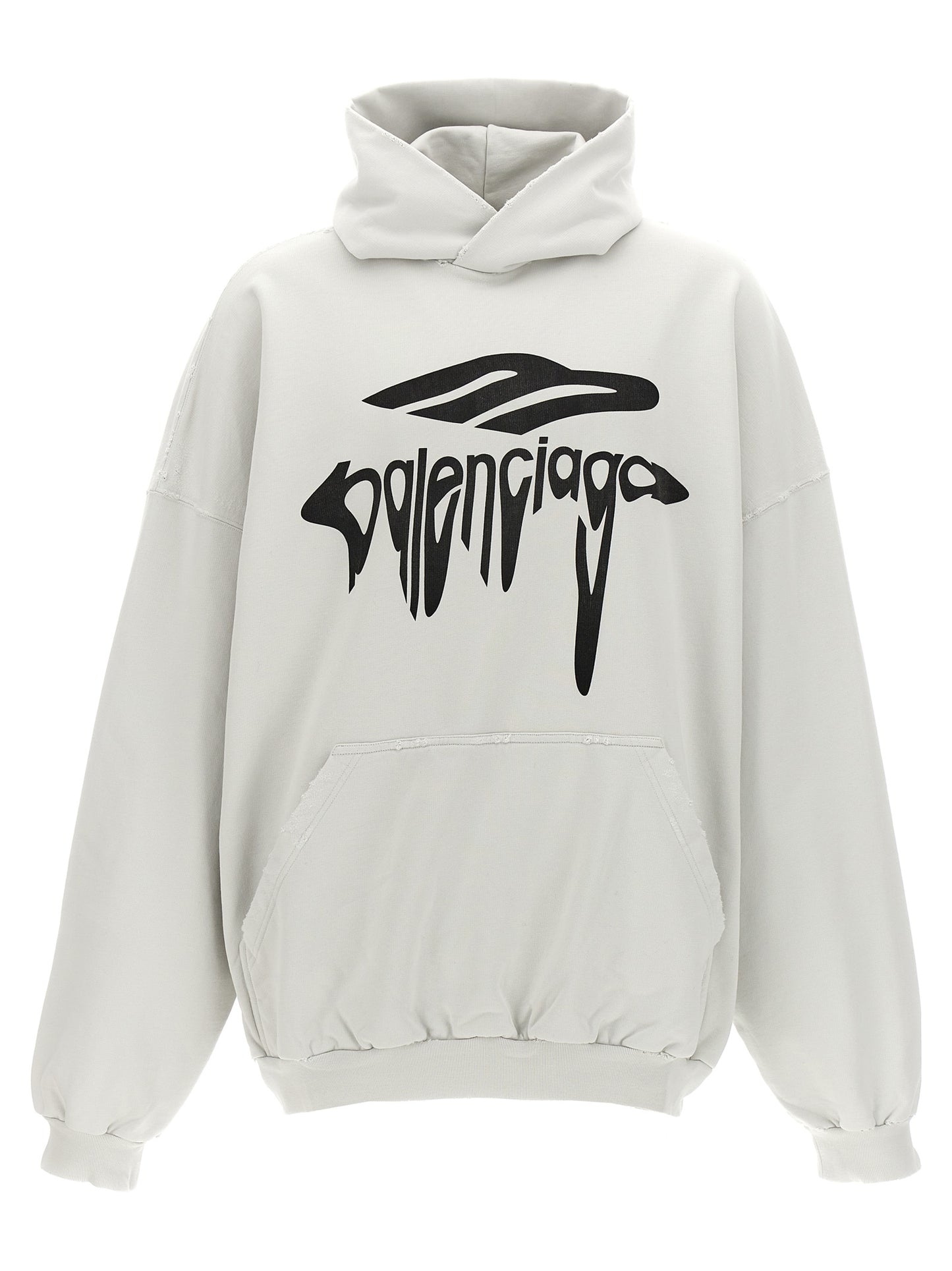 Sweatshirt Hoodie by Balenciaga for women in cotton white & print showcases a city-ready silhouette, artfully detailed with a signature hooded neckline and for a city-ready finish.