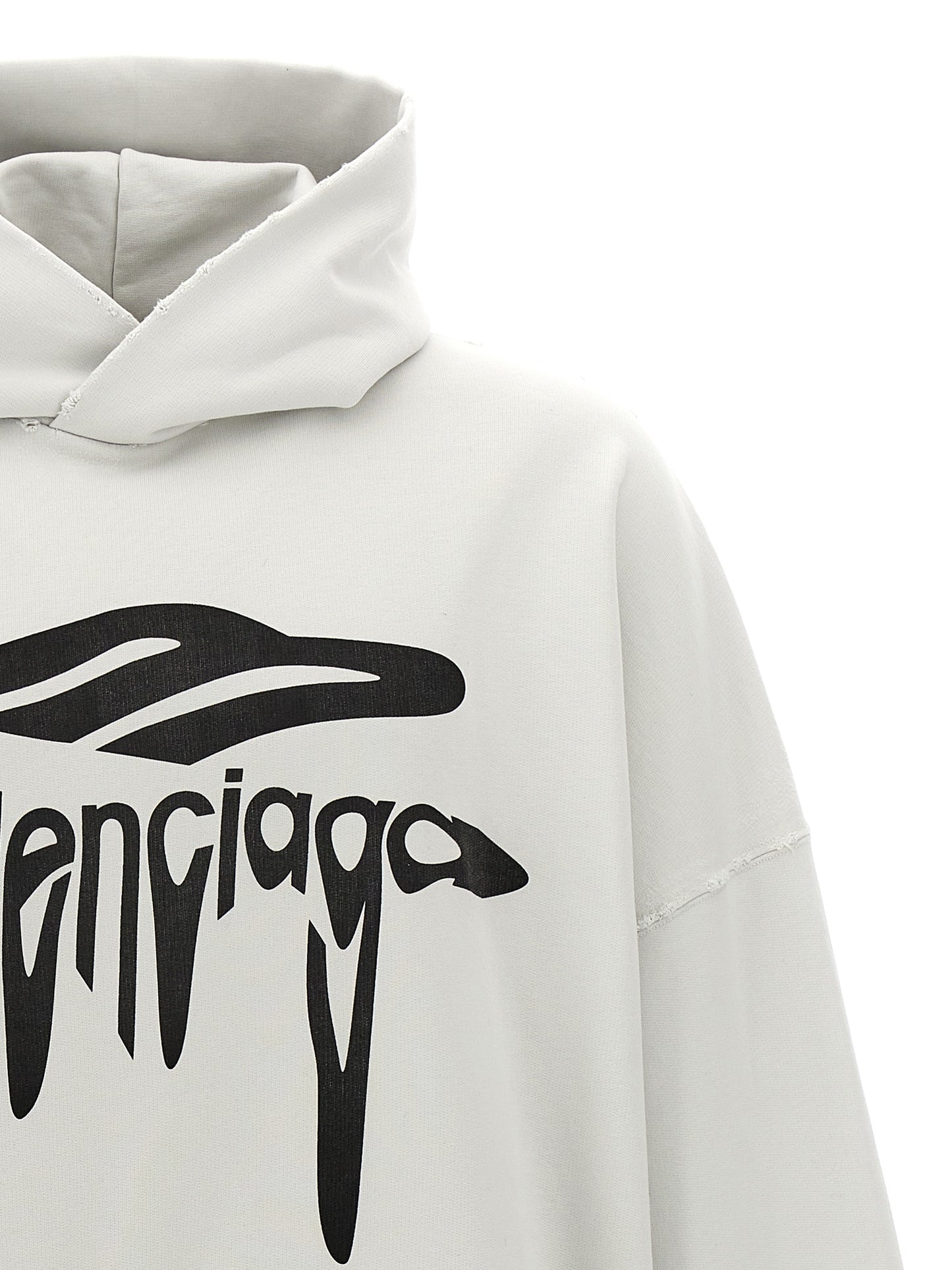 Sweatshirt Hoodie by Balenciaga for women in cotton white & print features an luminous silhouette, showcasing a sophisticated hooded neckline and for a truly luminous look.