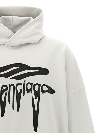 Sweatshirt Hoodie by Balenciaga for women in cotton white & print features an luminous silhouette, showcasing a sophisticated hooded neckline and for a truly luminous look.