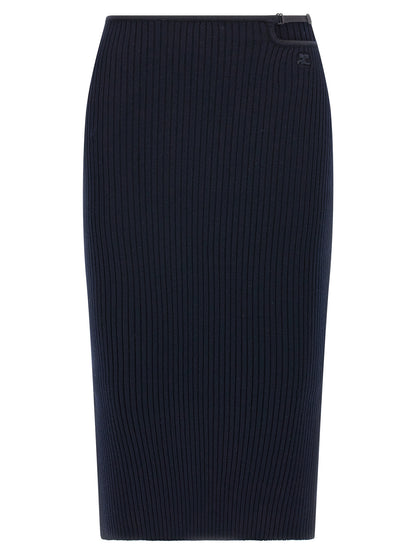 Skirt by Courrèges for women in polyester & viscose blue features an tailored silhouette, artfully capturing the essence of Women's Polyester & Viscose Midi Skirt in a sophisticated midi.