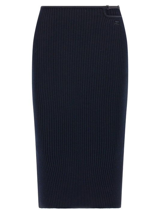Skirt by Courrèges for women in polyester & viscose blue features an tailored silhouette, artfully capturing the essence of Women's Polyester & Viscose Midi Skirt in a sophisticated midi.