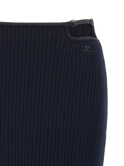Skirt by Courrèges for women in polyester & viscose blue features a contoured silhouette from the Women's Polyester & Viscose Midi Skirt collection, characterized by its contoured midi for a contoured finish.