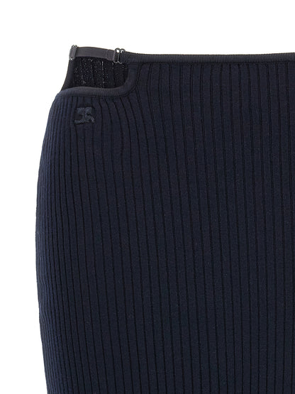 Skirt by Courrèges for women in polyester & viscose blue features an relaxed-yet-refined silhouette that elegantly showcases the Women's Polyester & Viscose Midi Skirt design and sophisticated midi.