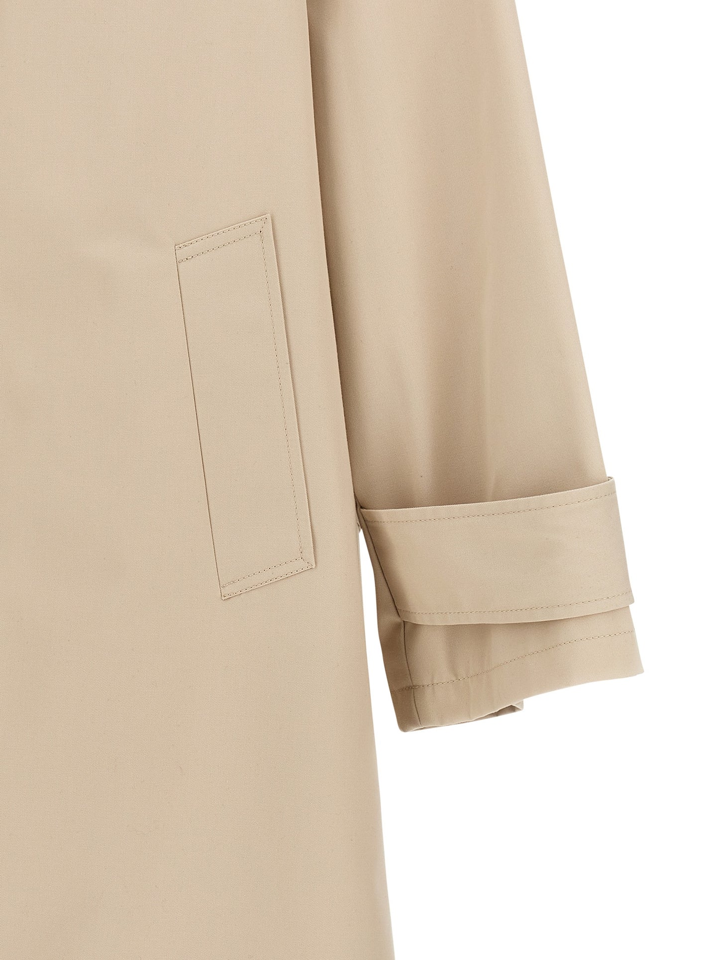 Trench Coat by Thom Browne for men in polyester polyurethane cotton beige showcases a contemporary silhouette, detailed with a contemporary and distinctive pockets for a truly contemporary finish.