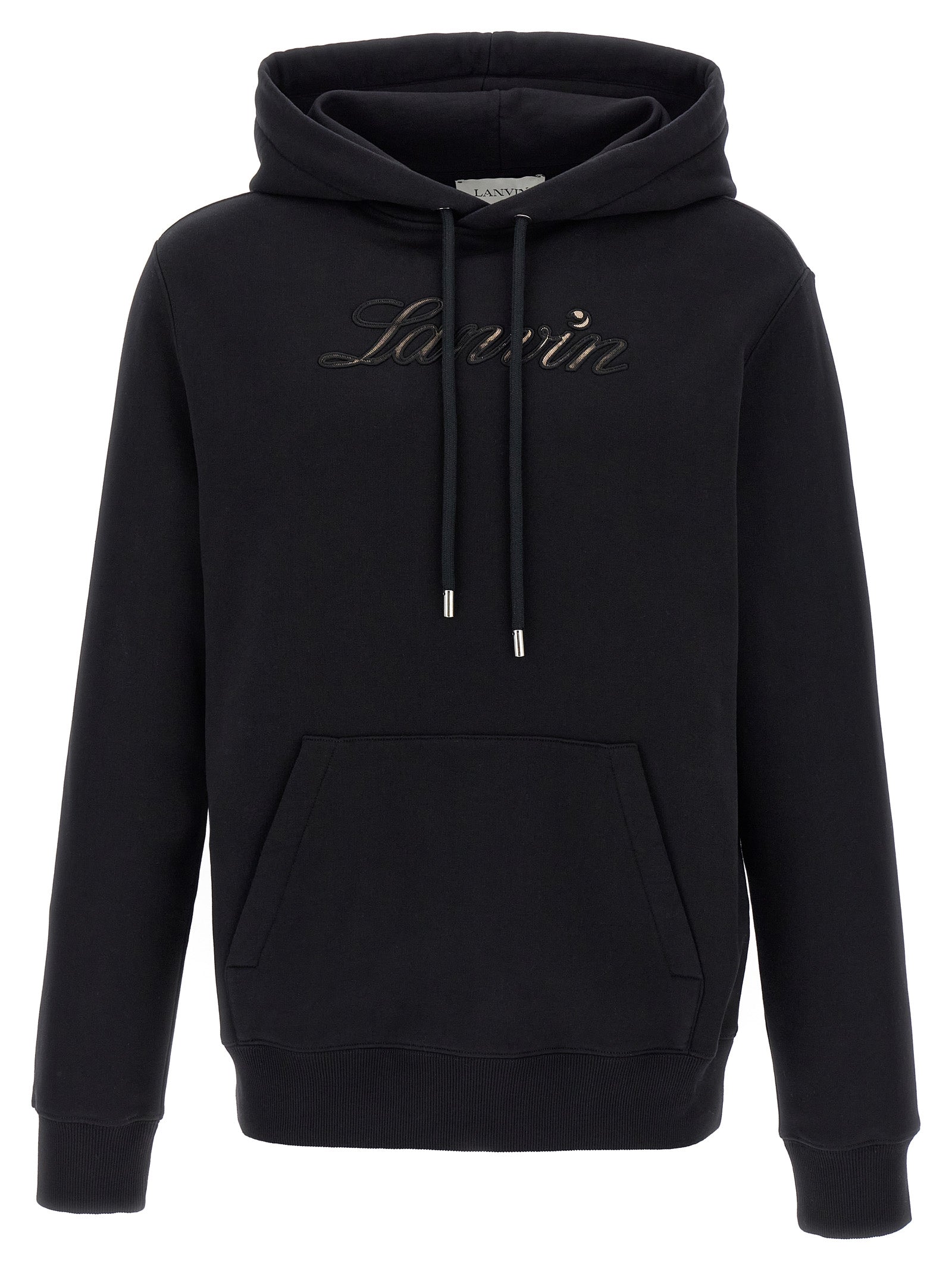 Sweatshirt Hoodie by Lanvin for men in cotton black features an dramatic silhouette, showcasing a sophisticated hooded neckline and dramatic for a refined, modern aesthetic.