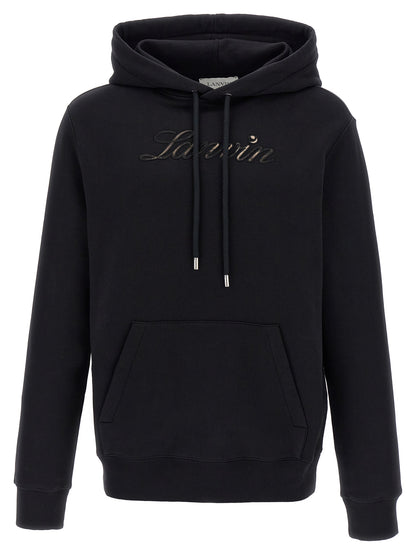 Sweatshirt Hoodie by Lanvin for men in cotton black features an dramatic silhouette, showcasing a sophisticated hooded neckline and dramatic for a refined, modern aesthetic.