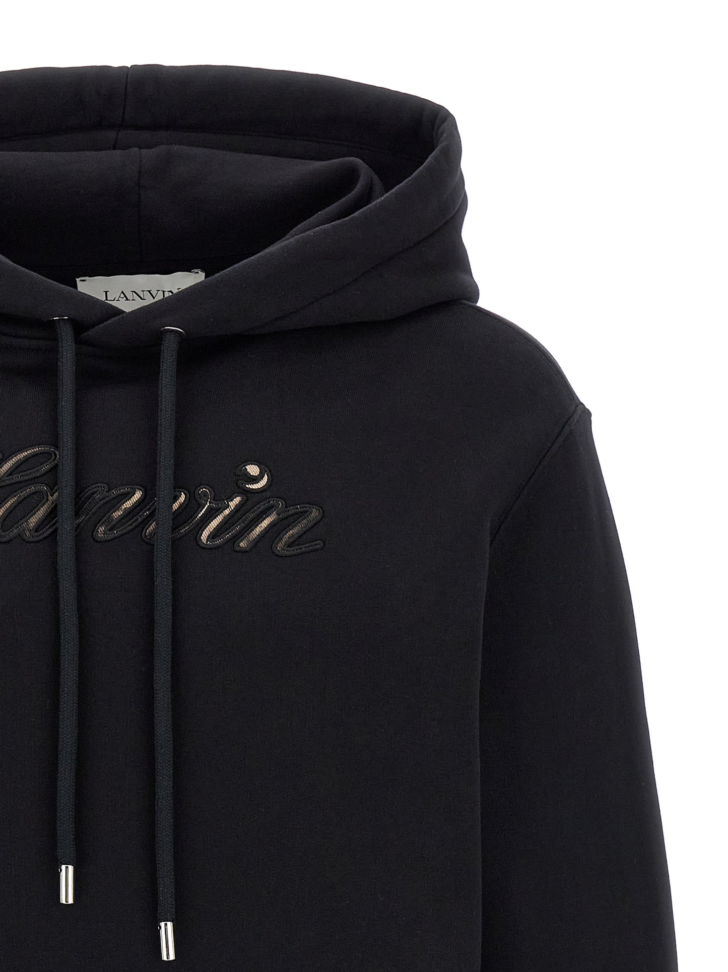 Sweatshirt Hoodie by Lanvin for men in cotton black features an luminous silhouette, showcasing a sophisticated hooded neckline and for a truly luminous look.