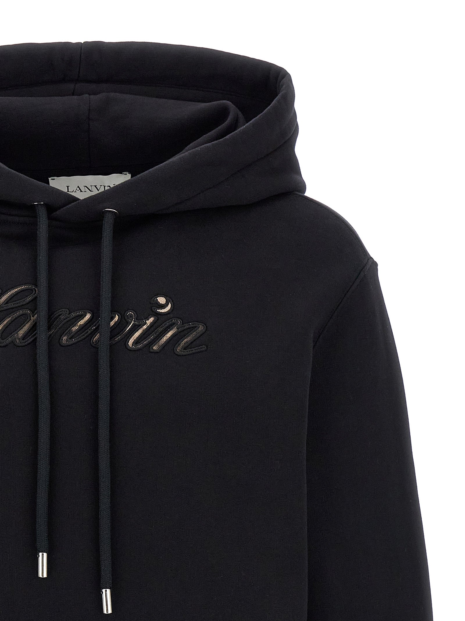Sweatshirt Hoodie by Lanvin for men in cotton black features an luminous silhouette, showcasing a sophisticated hooded neckline and for a truly luminous look.