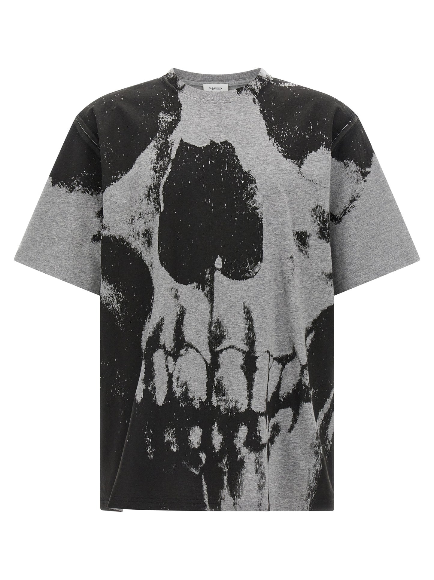 T-Shirt by Alexander McQueen for men in cotton gray & print showcases a fashionable silhouette, elegantly detailed with a fashionable short-sleeve and crew neckline for a sophisticated, high-fashion look.