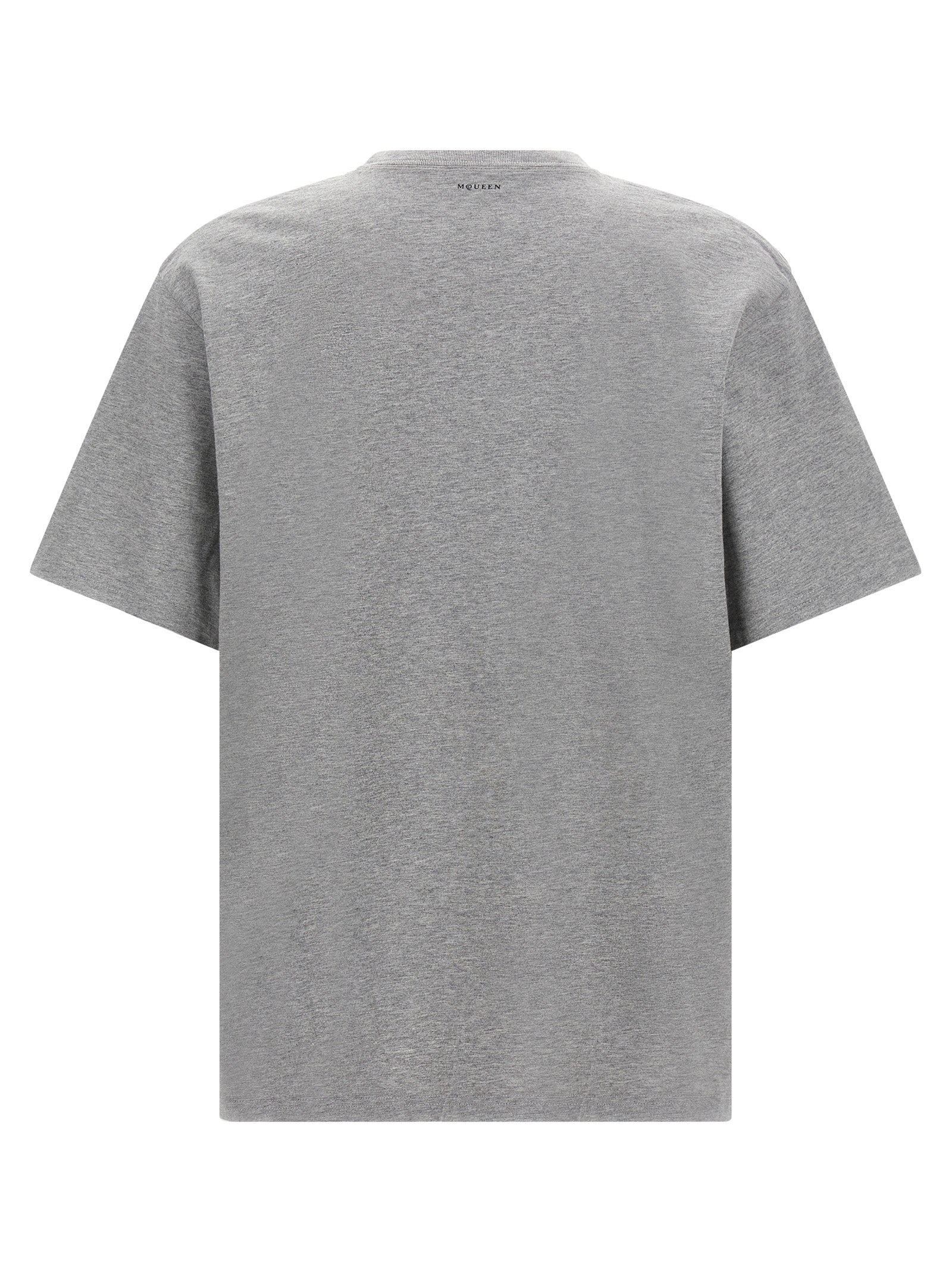 T-Shirt by Alexander McQueen for men in cotton gray & print showcases a chic silhouette, artfully detailed with a chic crew neckline and for a chic finish.