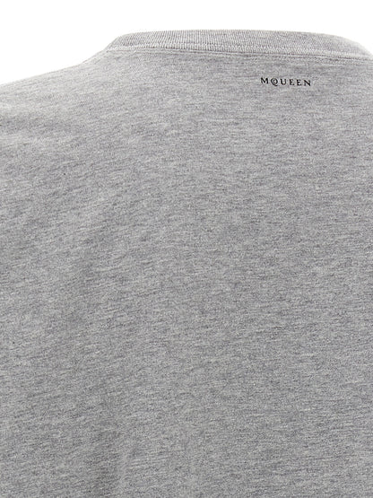T-Shirt by Alexander McQueen for men in cotton gray & print showcases a chic silhouette, artfully detailed with a chic and for a chic finish.