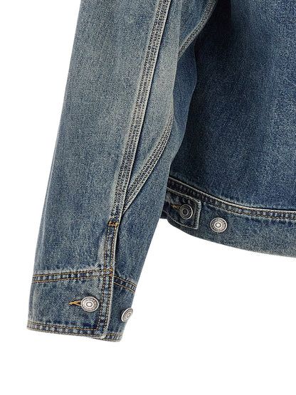 Trucker Jacket by Alexander McQueen for men in denim cotton & suede leather blue features an contemporary silhouette, showcasing a sophisticated and contemporary pockets for a truly refined look.