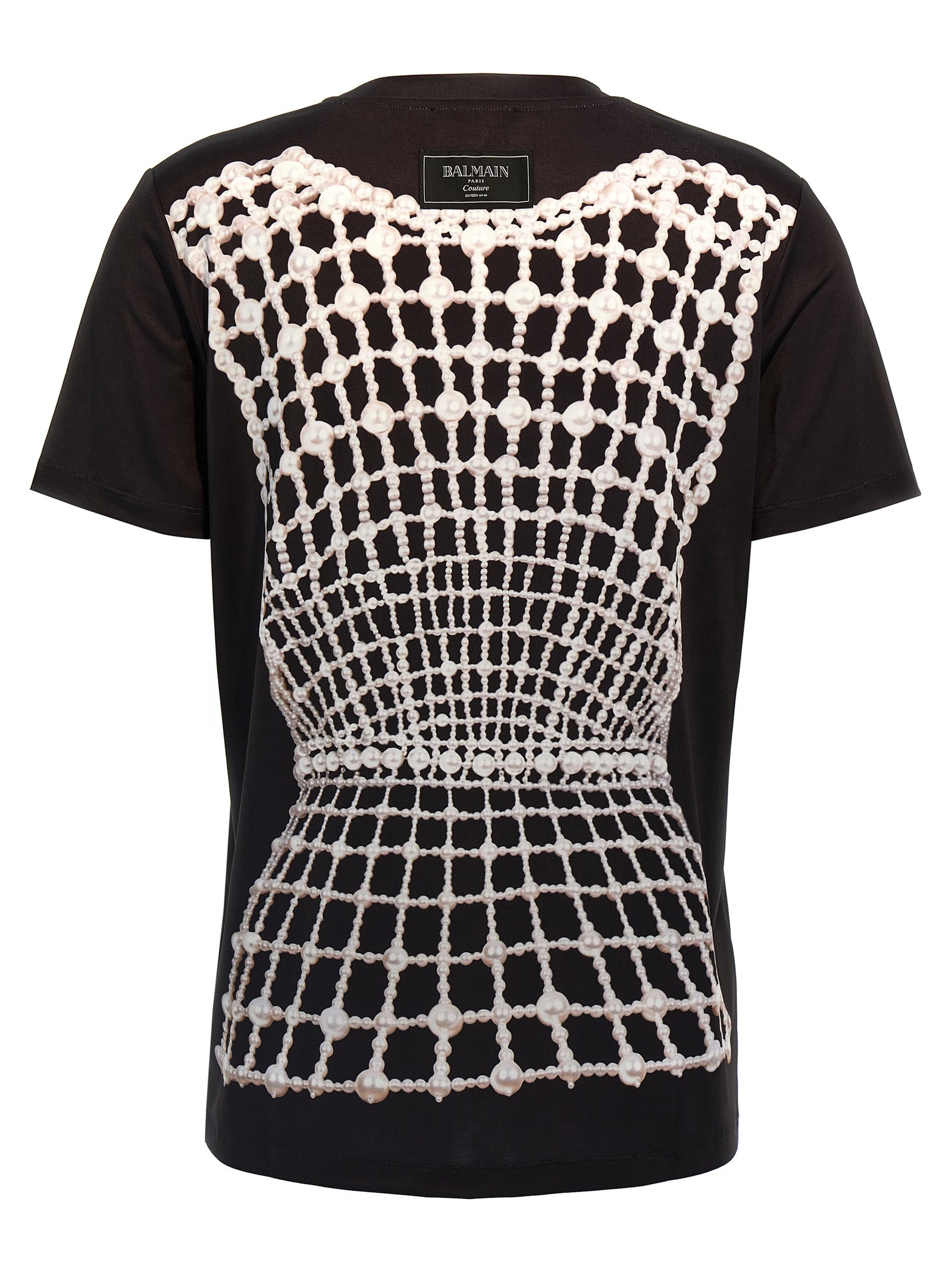 T-Shirt by Balmain for women in organic cotton black showcases a dramatic silhouette, elegantly detailed with a dramatic crew neckline and for a truly dramatic finish.