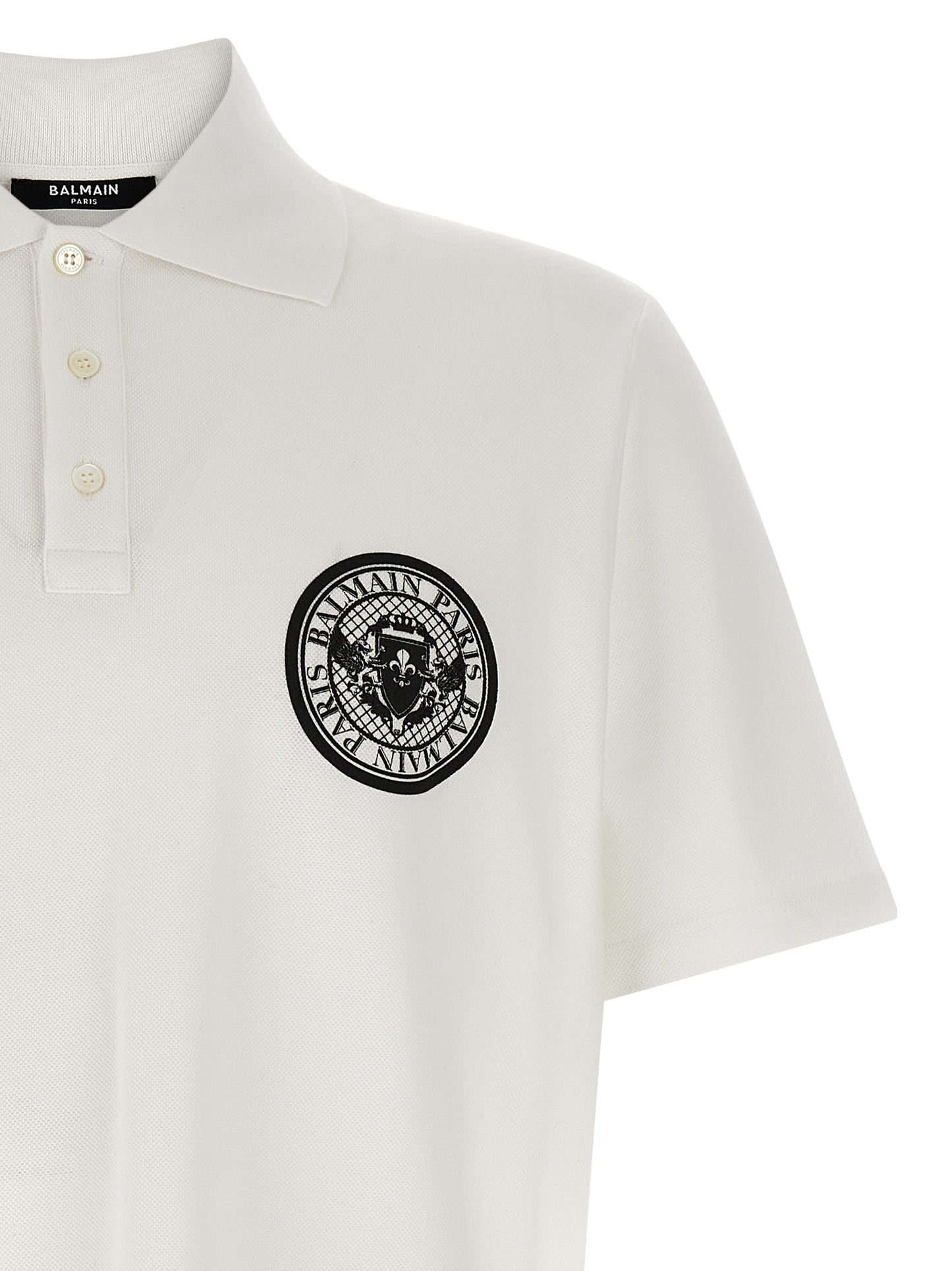 Polo Shirt by Balmain for men in cotton bicolour, black, white & print presents a sleek silhouette, featuring a refined and for a sleek finish.