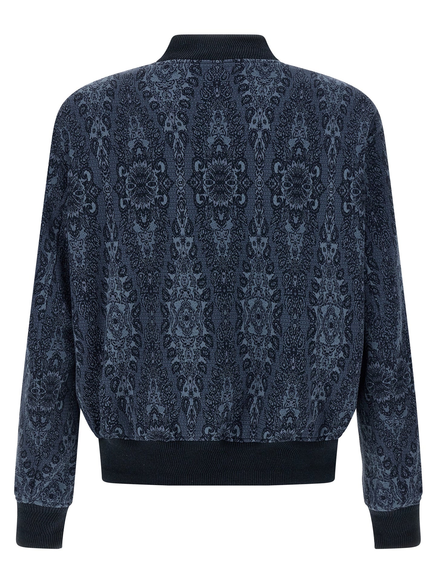 This Bomber Jacket by Etro for men in polyamide polyester viscose & cotton blue & jacquard exhibits a edgy silhouette, meticulously detailed with functional pockets and a edgy for a edgy finish.