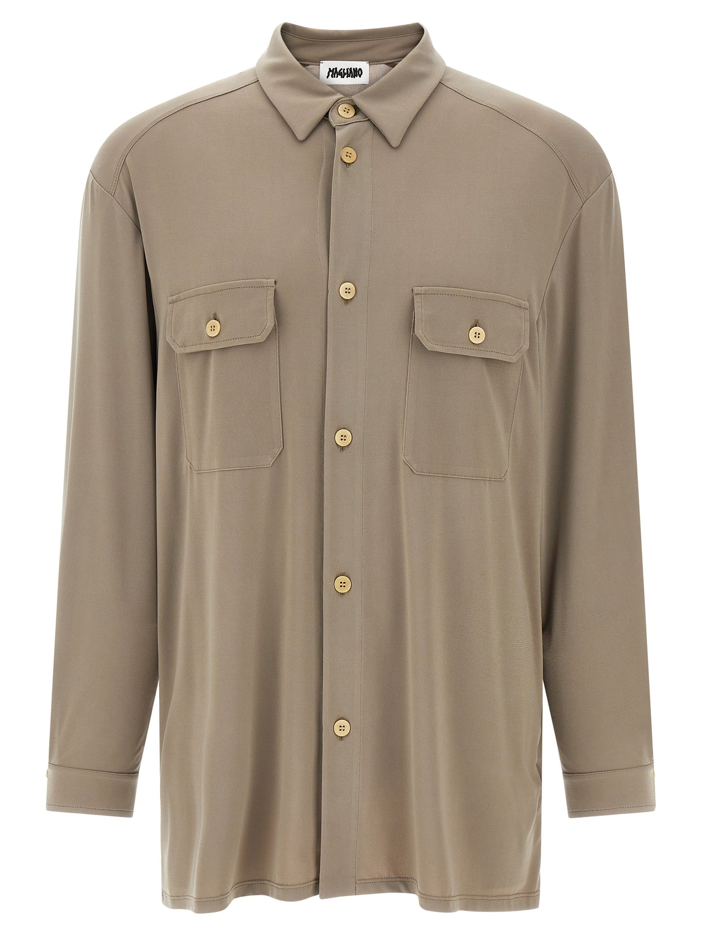 Shirt by Magliano for men in stretch polyester gray showcases a sharp silhouette, elegantly detailed with a sharp and sharp .