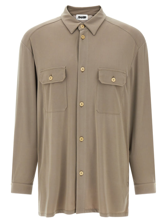Shirt by Magliano for men in stretch polyester gray showcases a sharp silhouette, elegantly detailed with a sharp and sharp .