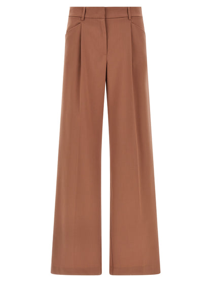 Trousers by The Andamane for women in polyester & virgin wool multicolor & pink features a sculptural silhouette, showcasing a sculptural wide and long with a sophisticated high rise for a sculptural finish.