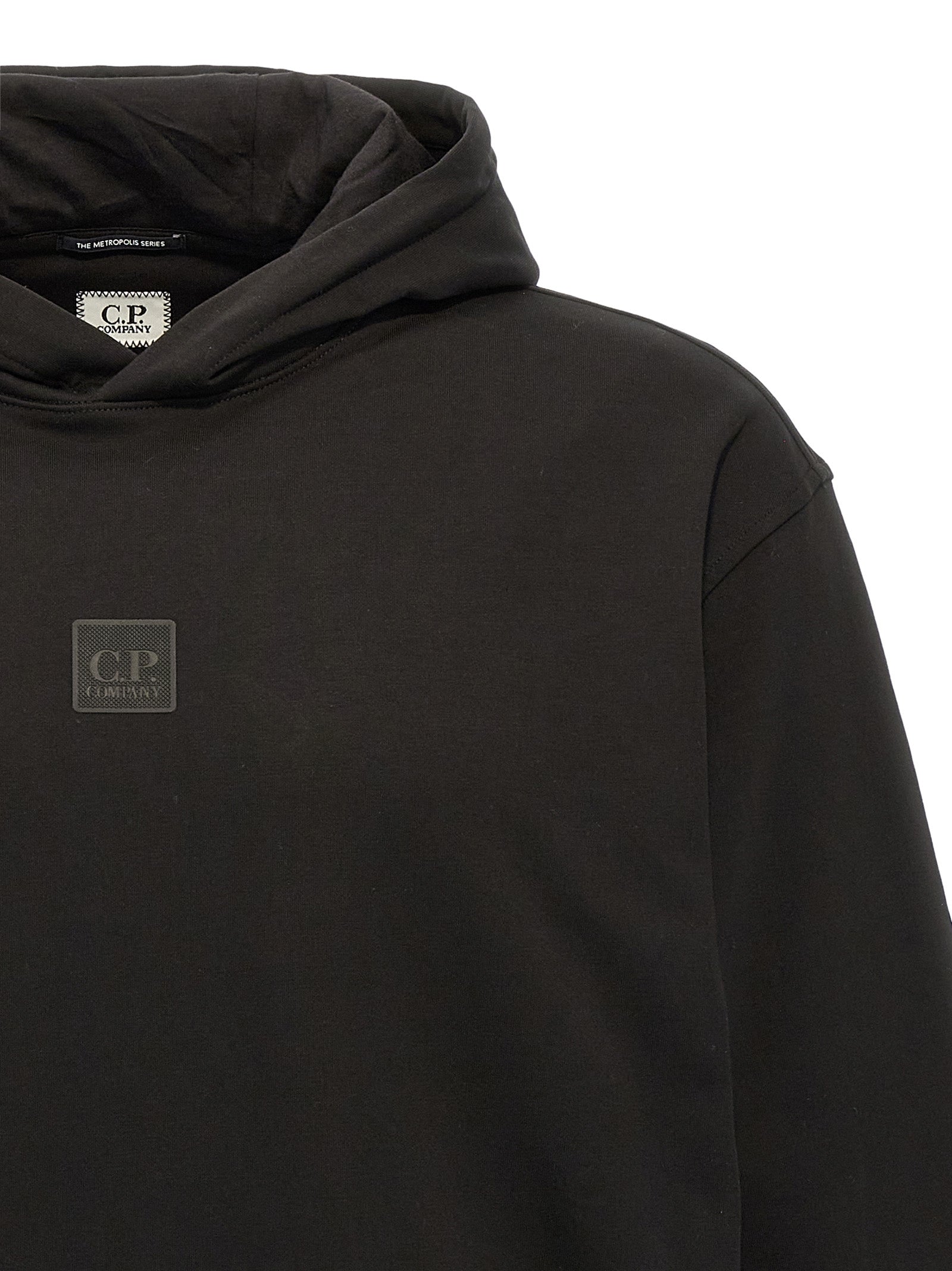 Sweatshirt Hoodie by C.P. Company for men in stretch cotton black features an luminous silhouette, showcasing a sophisticated hooded neckline and for a truly luminous look.