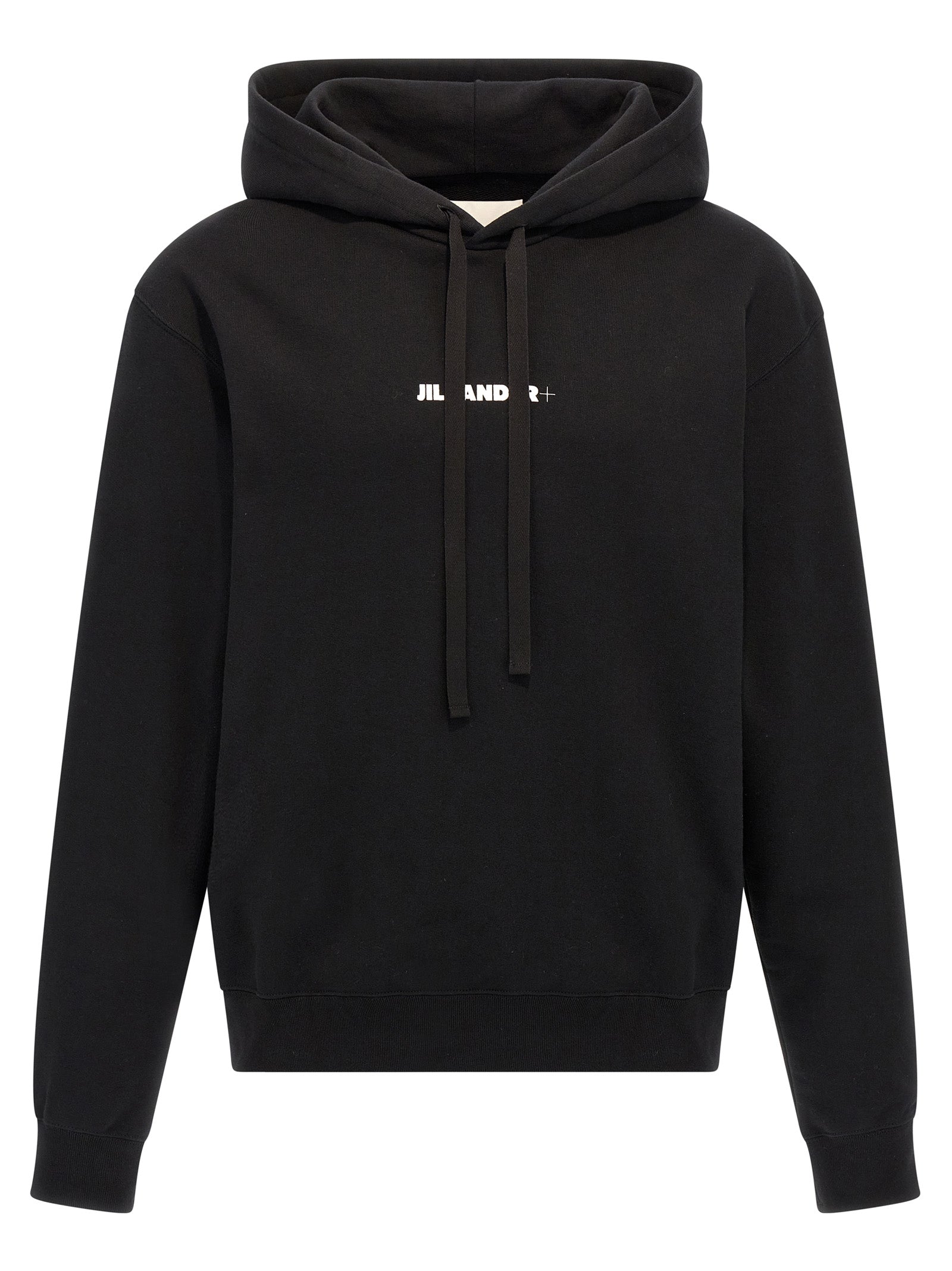 Sweatshirt Hoodie by Jil Sander for men in cotton black & print showcases a city-ready silhouette, artfully detailed with a signature hooded neckline and for a city-ready finish.