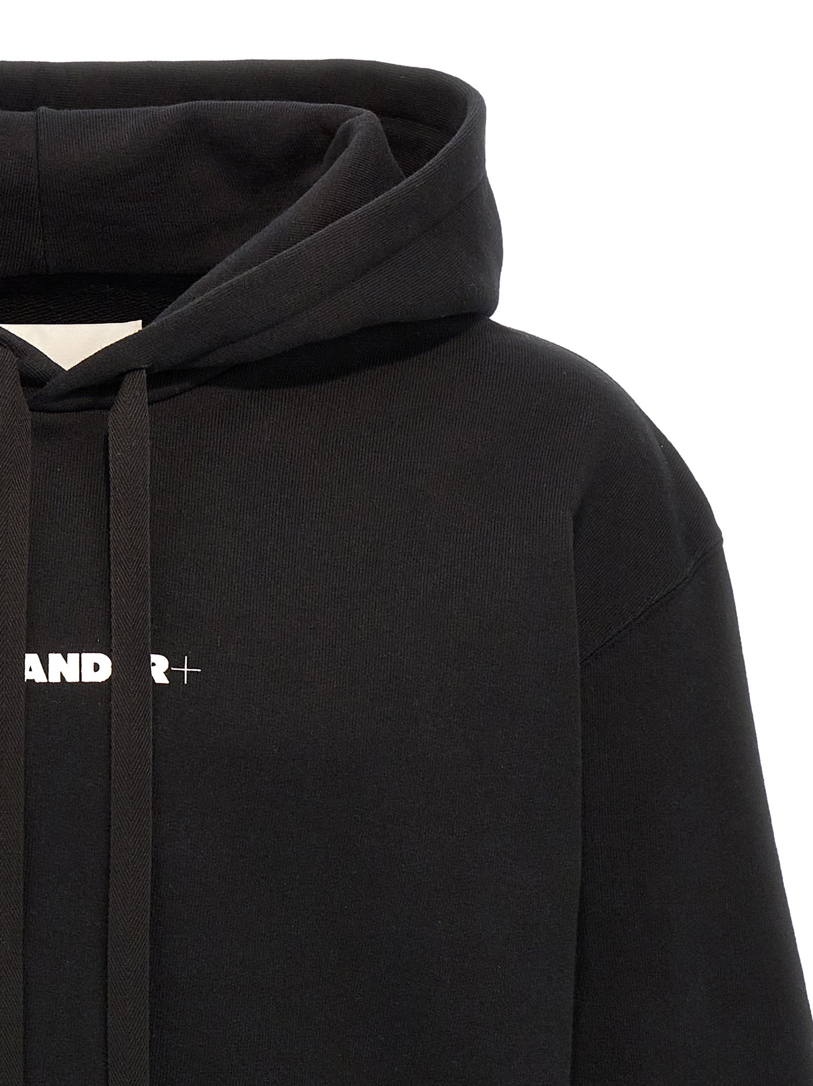 Sweatshirt Hoodie by Jil Sander for men in cotton black & print features an avant-garde silhouette, showcasing a sophisticated hooded neckline and detail for a truly avant-garde finish.