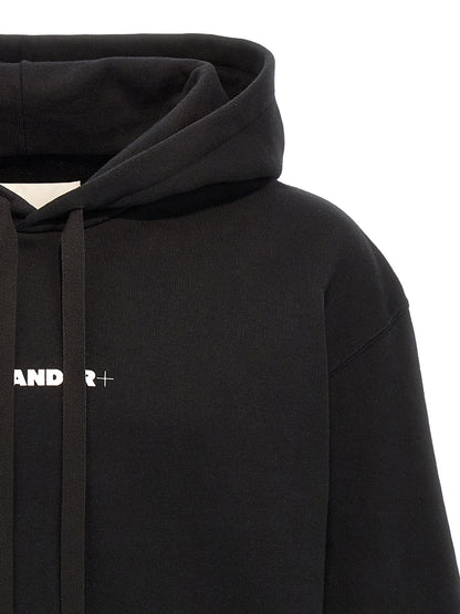 Sweatshirt Hoodie by Jil Sander for men in cotton black & print features an avant-garde silhouette, showcasing a sophisticated hooded neckline and detail for a truly avant-garde finish.
